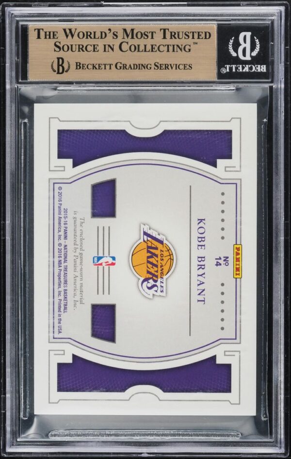2015-16 NATIONAL TREASURES NBA GAME GEAR TRIPLES PRIME KOBE BRYANT #14 /25 BGS 9.5 GEM MINT - Image 2