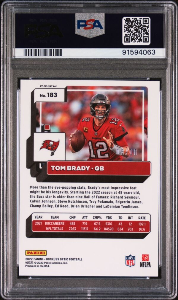 2022 PANINI DONRUSS OPTIC TOM BRADY GOLD #183 PSA 9 MINT - Image 2