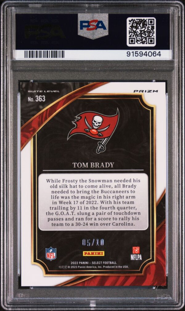 2022 PANINI SELECT TOM BRADY GOLD PRIZM /10 #363 PSA 10 GEM MINT - Image 2