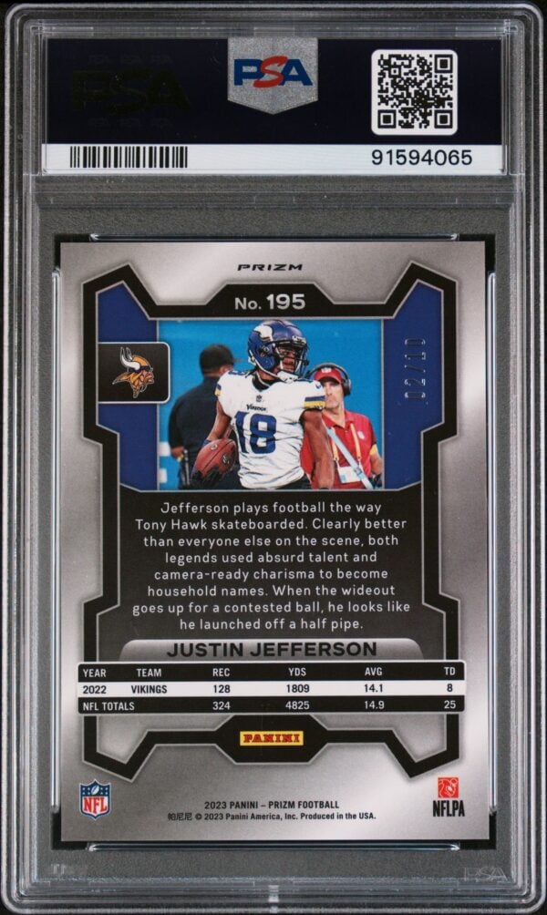 2023 PANINI PRIZM JUSTIN JEFFERSON GOLD /10 #195 PSA 8 - Image 2