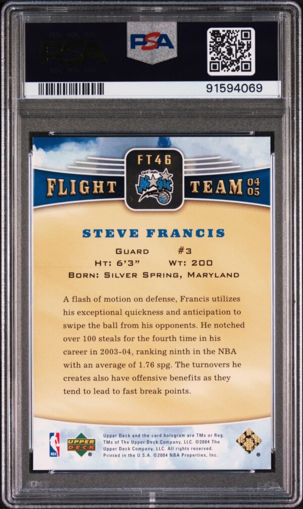 2004-05 UPPER DECK FLIGHT TEAM RAINBOW STEVE FRANCIS #FT46 PSA 9 MINT - Image 2