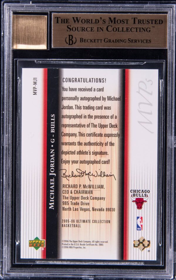 2005 Ultimate Collection MVPs Signatures /5 Michael Jordan #MVP-MJ1 BGS 9.5 Gem Mint - Image 2