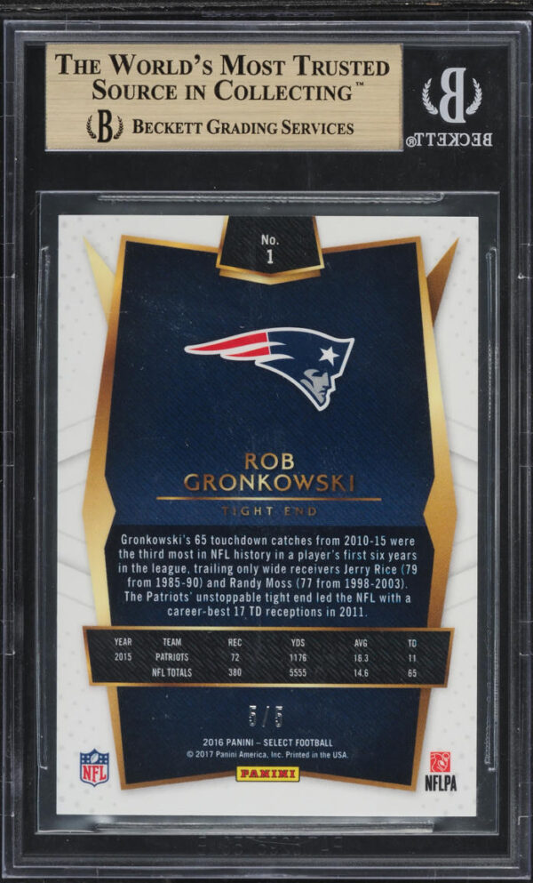 2016 SELECT GREEN PRIZM ROB GRONKOWSKI 5/5 #1 BGS 9.5 GEM MINT - Image 2