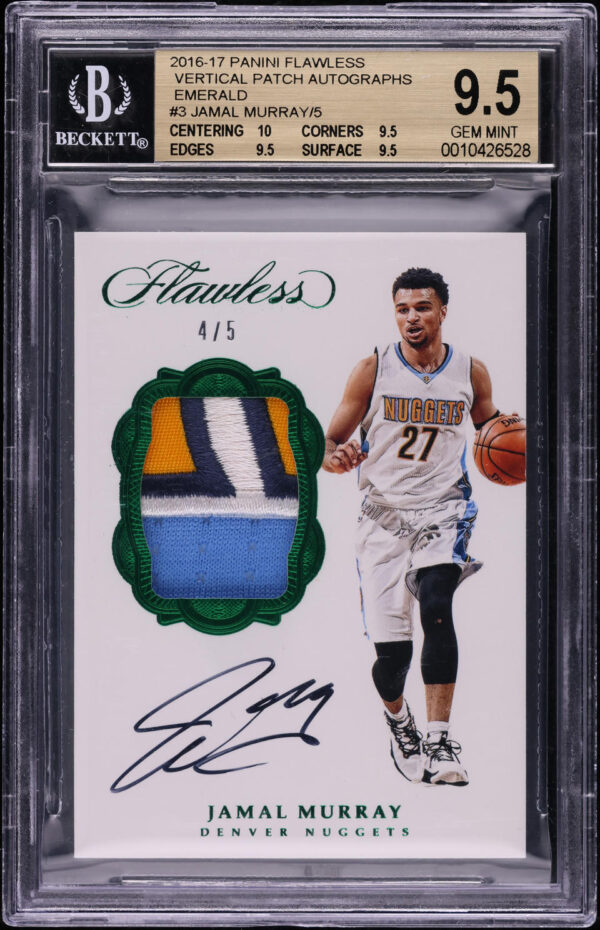 2016-17 PANINI FLAWLESS EMERALD JAMAL MURRAY ROOKIE PATCH AUTO /5 #SP-JM BGS 9.5 GEM MINT