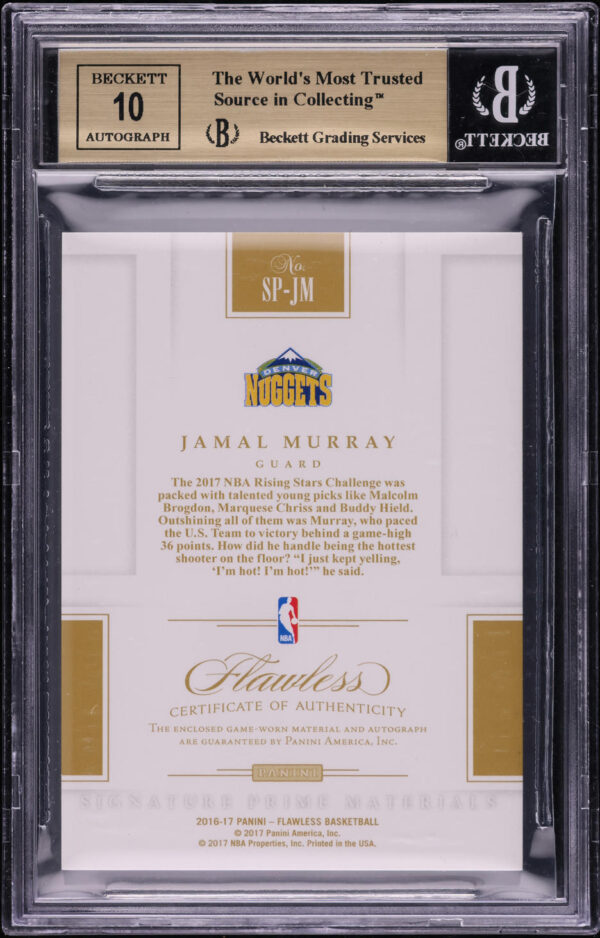 2016-17 PANINI FLAWLESS EMERALD JAMAL MURRAY ROOKIE PATCH AUTO /5 #SP-JM BGS 9.5 GEM MINT - Image 2