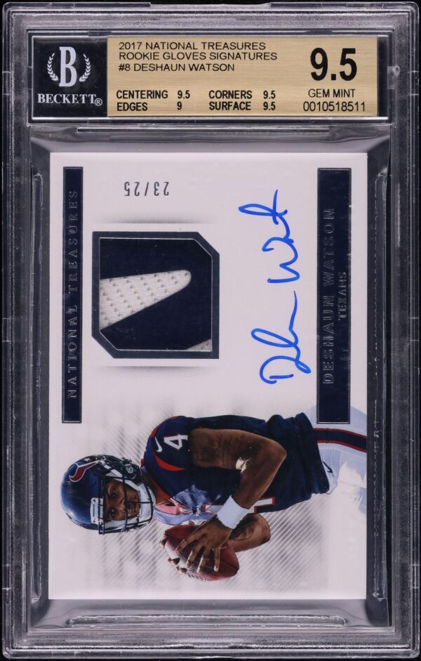 2017 NATIONAL TREASURES ROOKIE GLOVES SIGNATURES DESHAUN WATSON #RG-DWS /25 BGS 9.5 GEM MINT