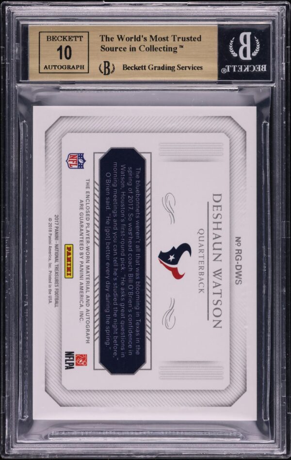 2017 NATIONAL TREASURES ROOKIE GLOVES SIGNATURES DESHAUN WATSON #RG-DWS /25 BGS 9.5 GEM MINT - Image 2