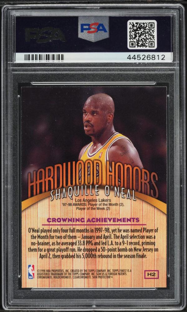 1998-99 Finest Hardwood Honors w/ Coating Shaquille O'Neal #H2 PSA 9 MINT - Image 2