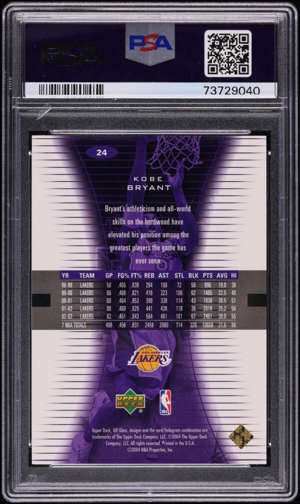 2003-04 UPPER DECK GLASS GOLD KOBE BRYANT /100 #24 PSA 9 MINT - Image 2