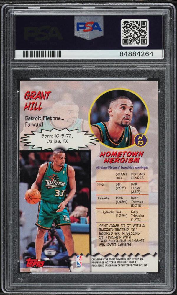 1997 Stadium Club Hardcourt Heroics Grant Hill #H10 PSA 9 MINT - Image 2