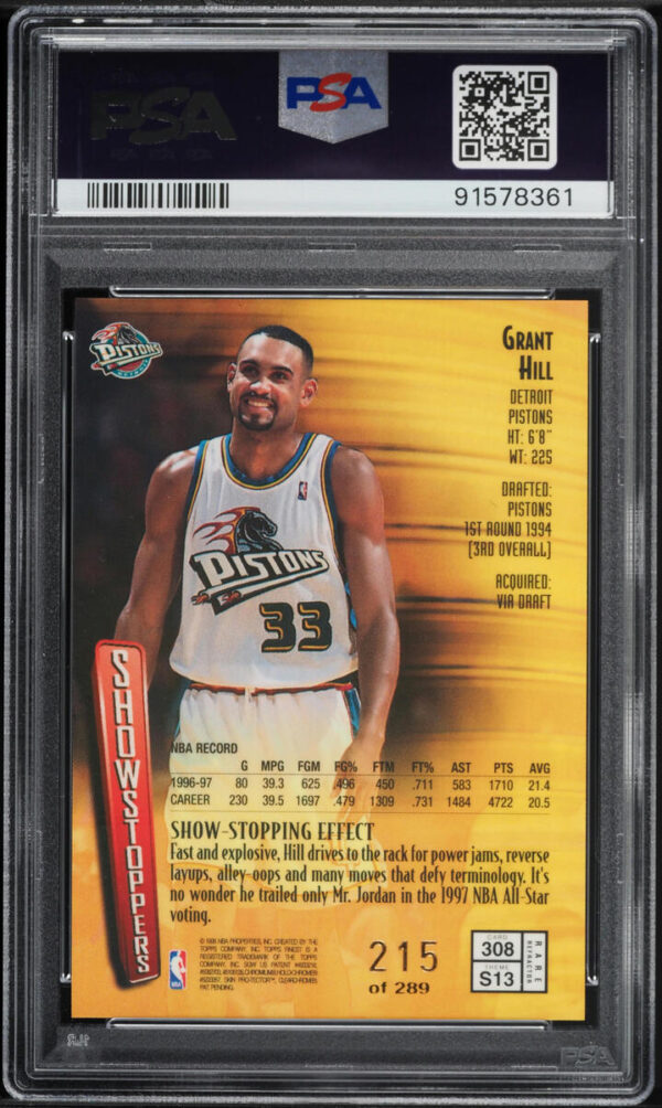 1997-98 FINEST REFRACTOR GRANT HILL /289 #308 PSA 10 GEM MINT - Image 2