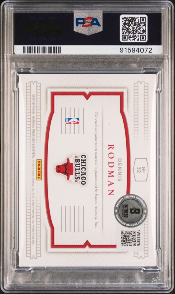 2015-16 Panini National Treasures Treasured Threads Prime /25 Dennis Rodman #32 PSA 10 / DNA 10 Gem Mint - Image 2