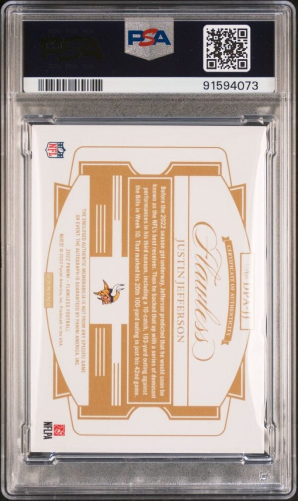 2022 PANINI FLAWLESS DUAL PATCH AUTOGRAPHS JUSTIN JEFFERSON SILVER /15 #DPAJJ PSA 9 / DNA 10 - Image 2