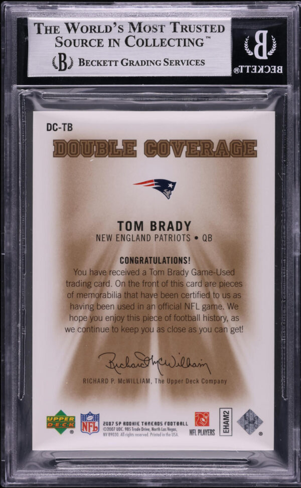 2007 SP Double Coverage Tom Brady PATCH #DCTB BGS 8.5 - Image 2