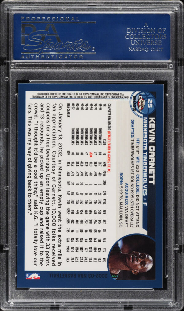 2002 Topps Chrome Refractor Kevin Garnett #25 PSA 10 GEM MINT - Image 2