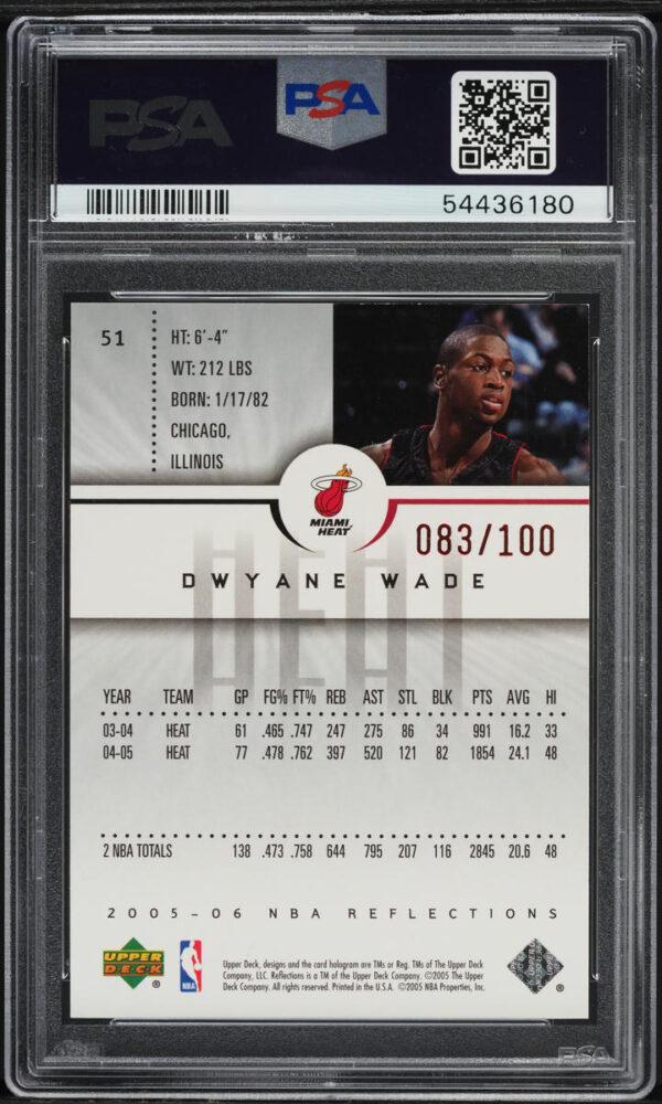 2005 Upper Deck Reflections Red Dwyane Wade /100 #51 PSA 9 MINT - Image 2
