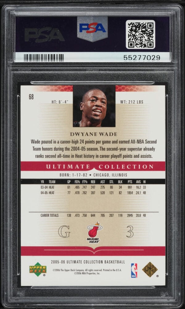 2005 Ultimate Collection Dwyane Wade /750 #68 PSA 10 GEM MINT - Image 2