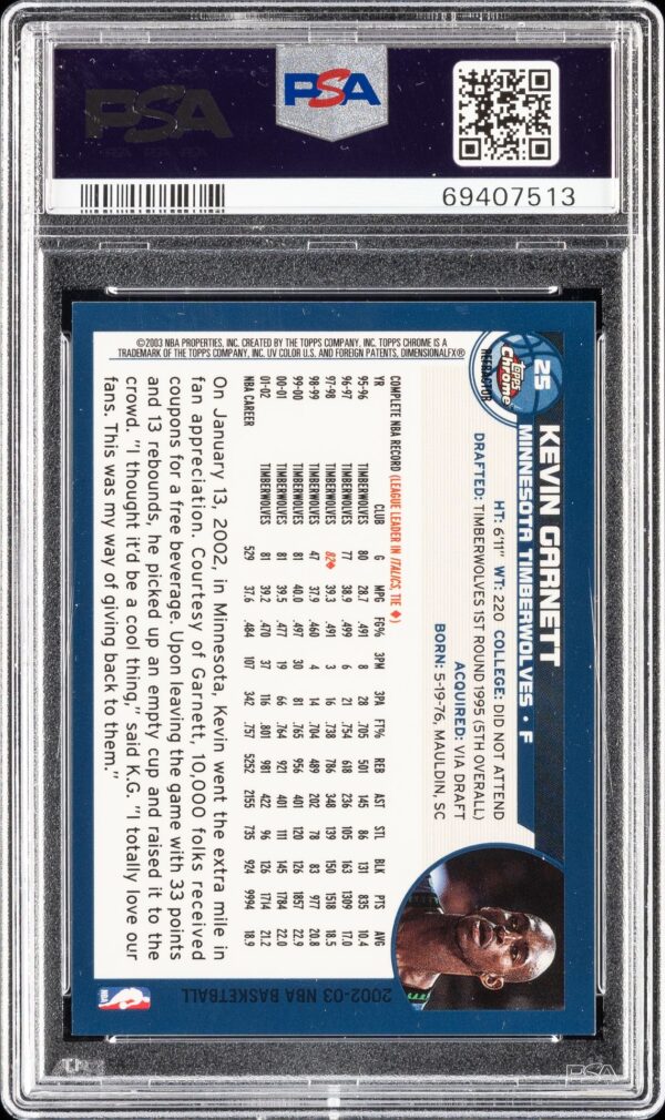 2002 Topps Chrome Kevin Garnett #25 PSA 10 Gem Mint - Image 2