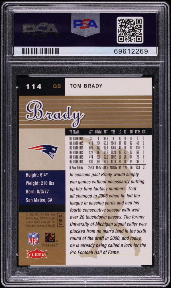 2006 Ultra Gold Medallion Tom Brady #114 PSA 10 GEM MINT - Image 2