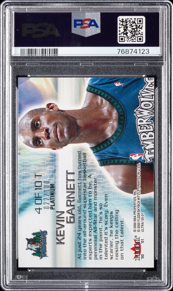 2000 Ultra Thrillinium Platinum Kevin Garnett #4 /100 PSA 8 - Image 2