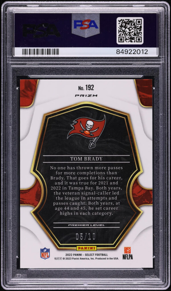 2022 Select Premier Level Gold Disco Prizm Tom Brady /10 #192 PSA 10 GEM MINT - Image 2