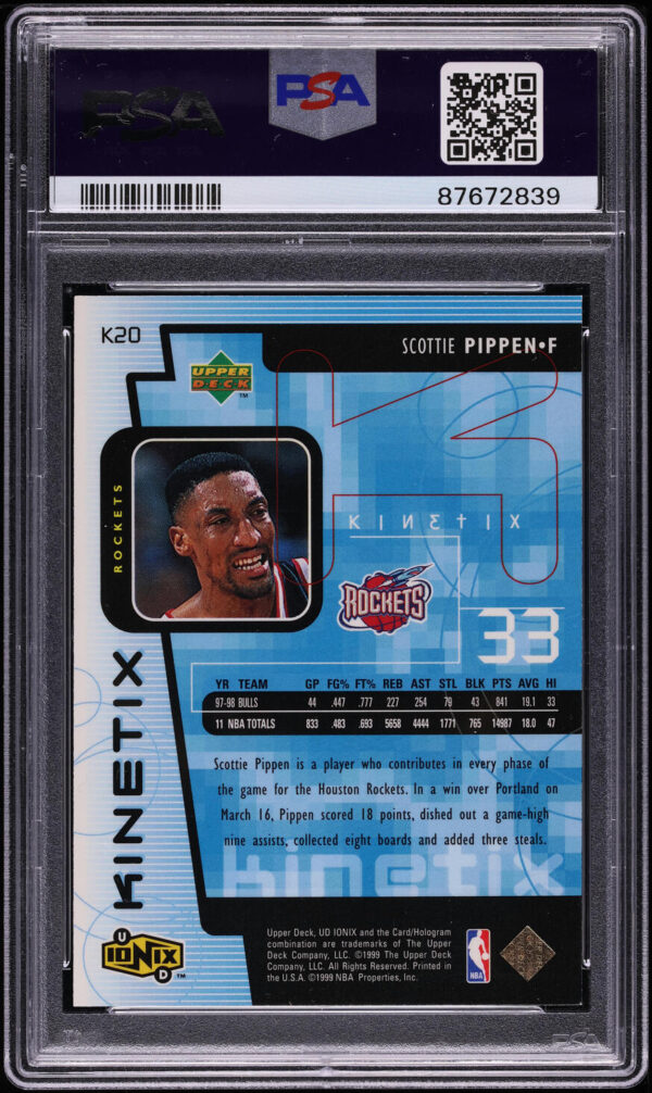1998 Upper Deck Ionix Kinetix Scottie Pippen #K20 PSA 10 GEM MINT - Image 2