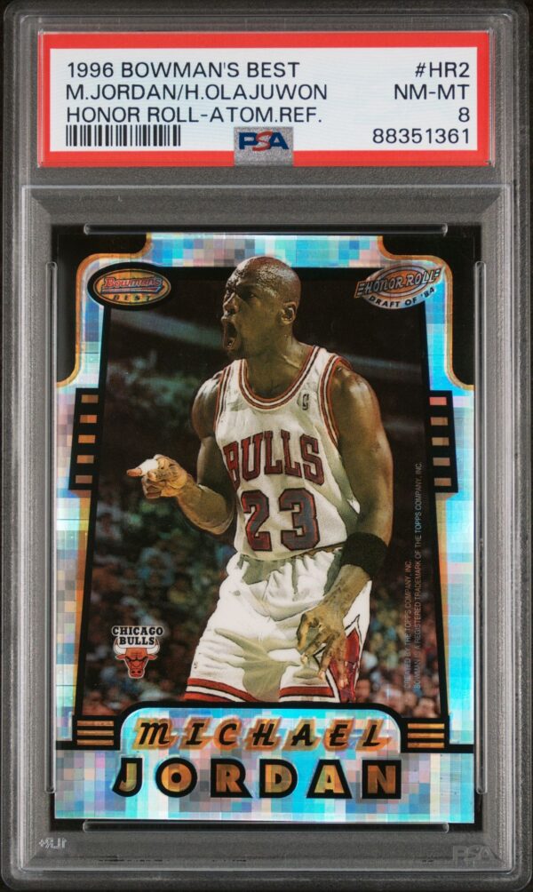 1996 Bowman's Best Honor Roll Atomic Refractor Michael Jordan Olajuwon PSA 8