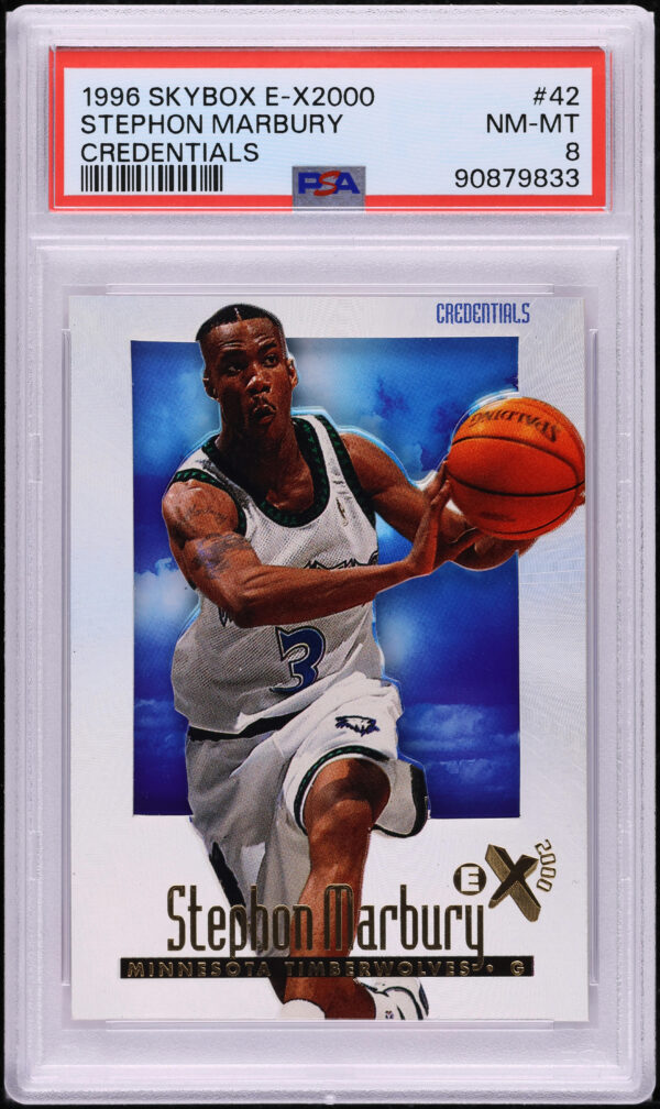 1996 Skybox E-X2000 Credentials Stephon Marbury ROOKIE /499 #42 PSA 8 NM-MT