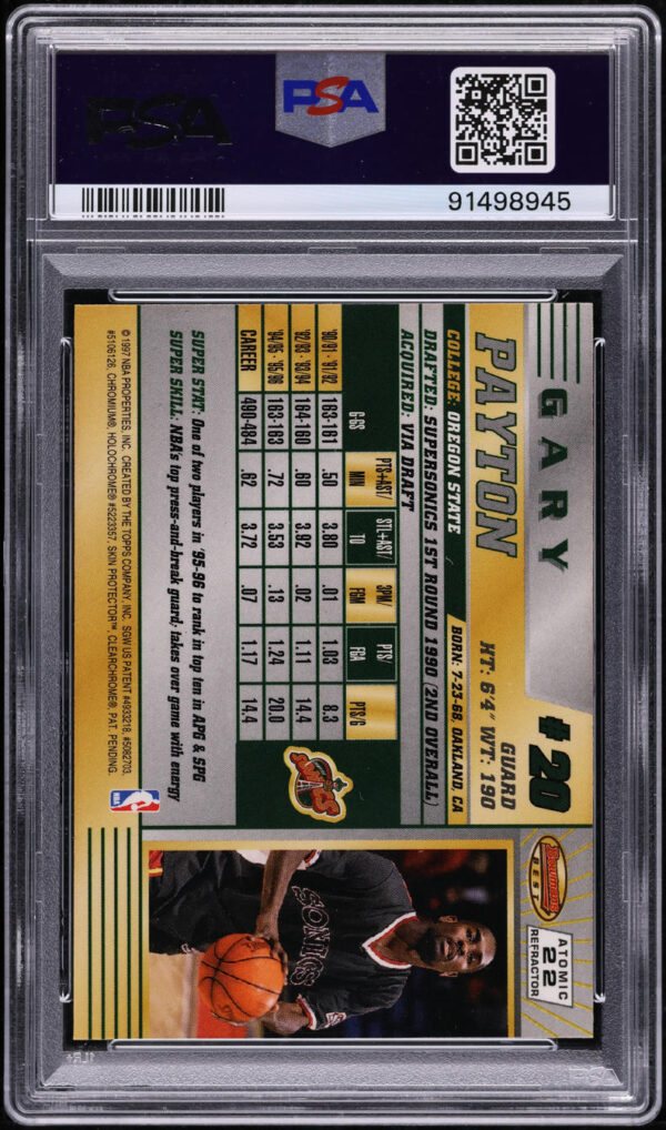 1996 Bowman's Best Atomic Refractor Gary Payton #22 PSA 10 Gem Mint - Image 2