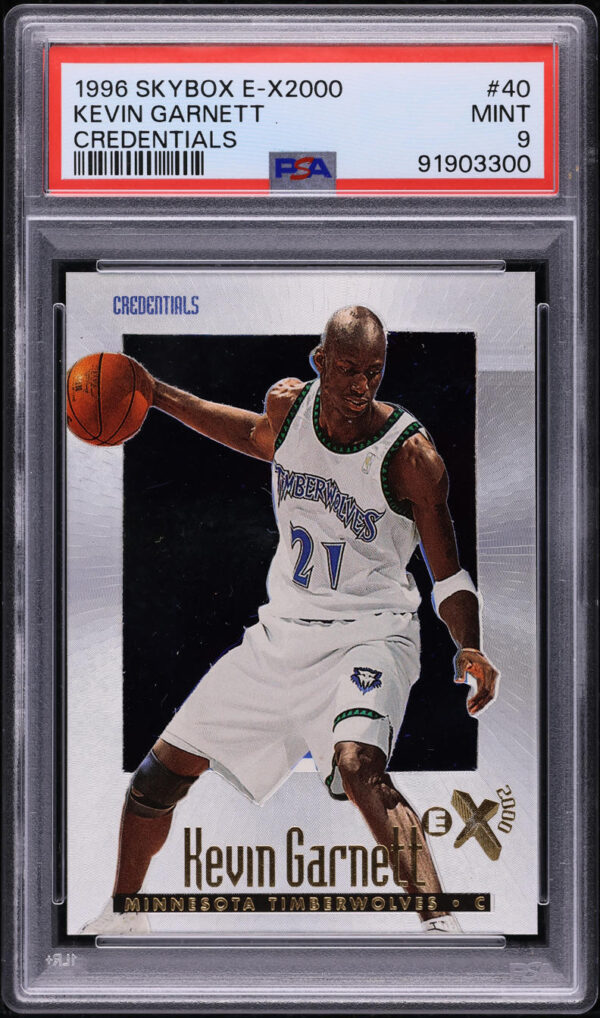 1996-97 SKYBOX E-X2000 CREDENTIALS /499 KEVIN GARNETT #40 PSA 9 MINT