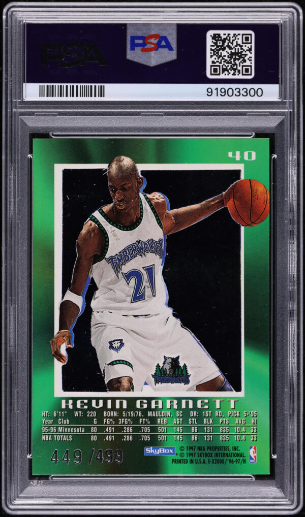 1996-97 SKYBOX E-X2000 CREDENTIALS /499 KEVIN GARNETT #40 PSA 9 MINT - Image 2