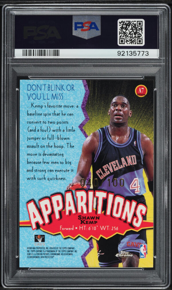 1998 Topps Chrome Apparitions Refractor Shawn Kemp /100 #A7 PSA 10 GEM MINT - Image 2