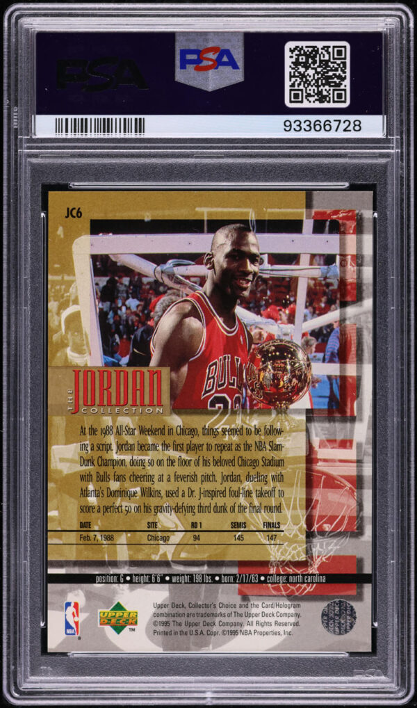 1995 Upper Deck MJ Collection '88 Slam Dunk Champion Michael Jordan #JC6 PSA 10 - Image 2