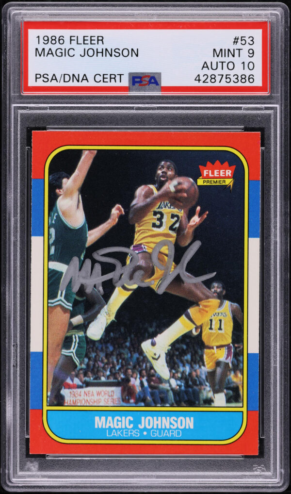 1986 Fleer Basketball Magic Johnson AUTO DNA 10 #53 PSA 9 MINT