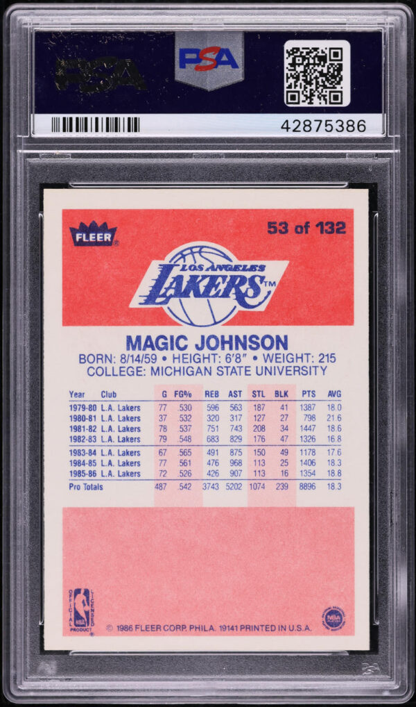 1986 Fleer Basketball Magic Johnson AUTO DNA 10 #53 PSA 9 MINT - Image 2