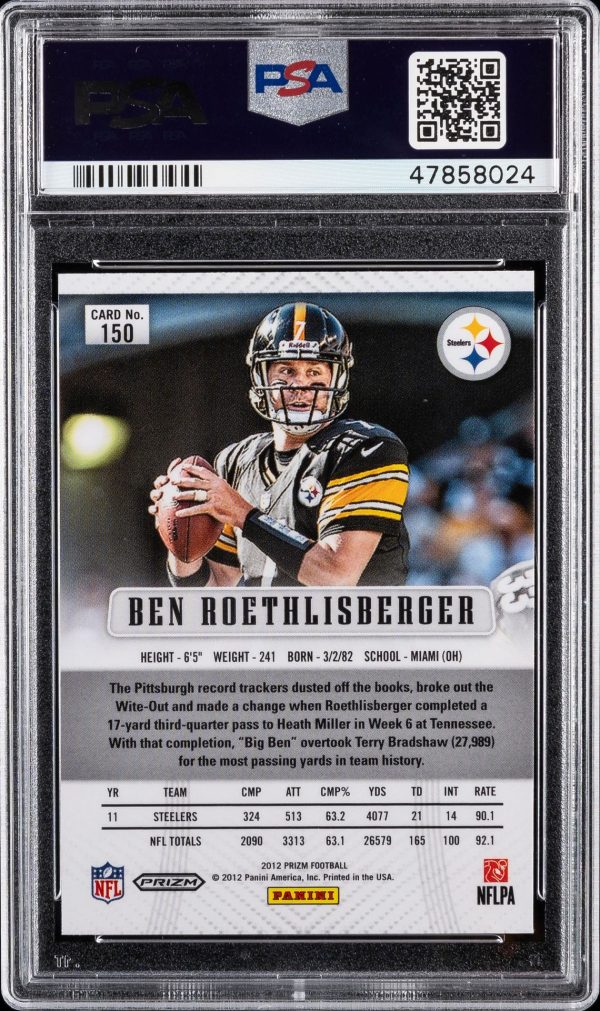 2012 Panini Prizm Silver Ben Rothlisberger #150 PSA 10 Gem Mint - Image 2