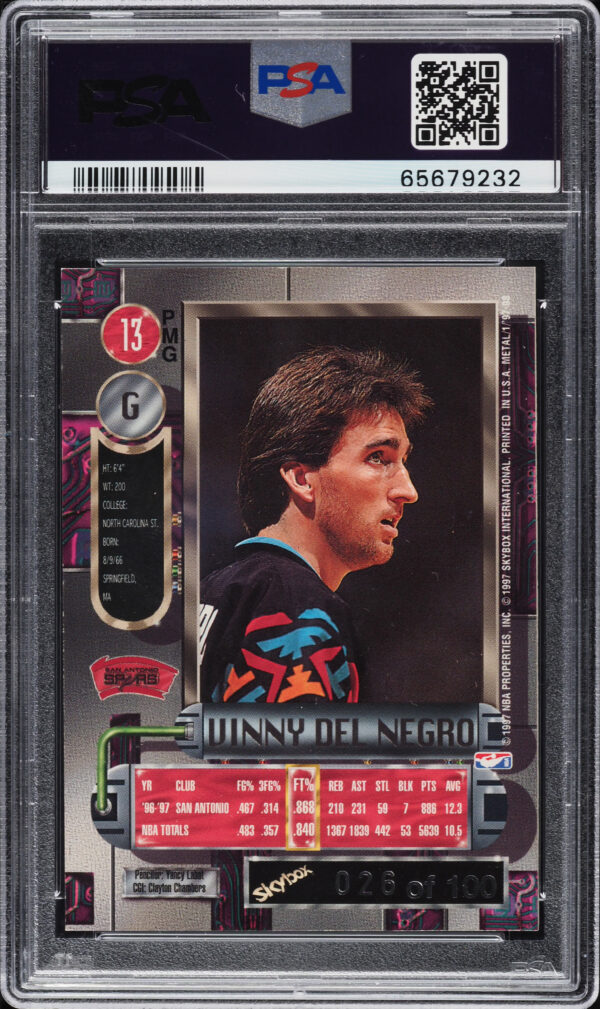 1997 Metal Universe Precious Metal Gems PMG Red Vinny Del Negro /100 #13 PSA 5 - Image 2