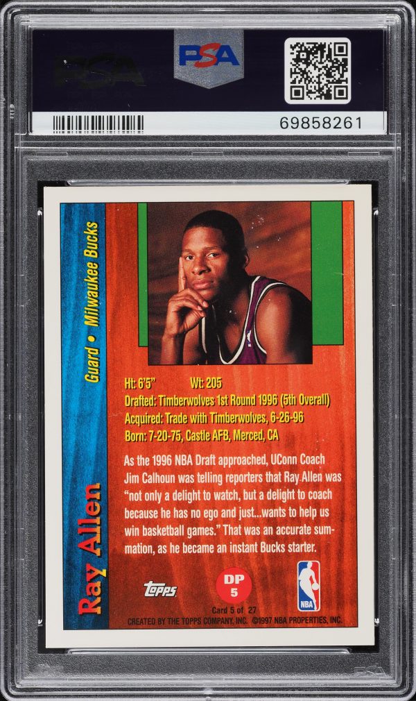 1996 Topps Draft Redemption Ray Allen #DP5 PSA 9 MINT - Image 2