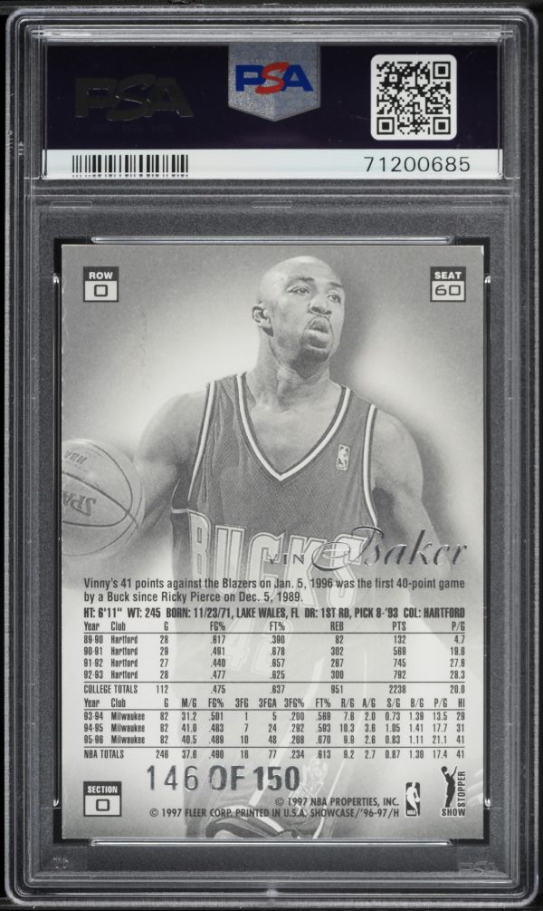 1996 Flair Showcase Legacy Collection Row 0 Vin Baker /150 #60 PSA 8 NM-MT - Image 2