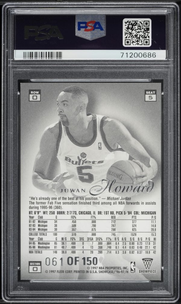 1996 Flair Showcase Legacy Collection Row 0 Juwan Howard /150 #5 PSA 9 MINT - Image 2