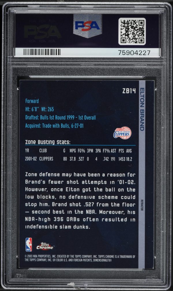 2002 Topps Chrome Zone Busters Refractor Elton Brand #ZB14 PSA 8 NM-MT - Image 2