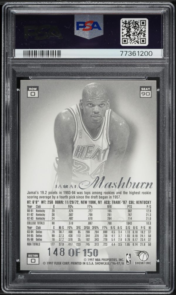1996 Flair Showcase Legacy Collection Row 0 Jamal Mashburn /150 #90 PSA 9 MINT - Image 2