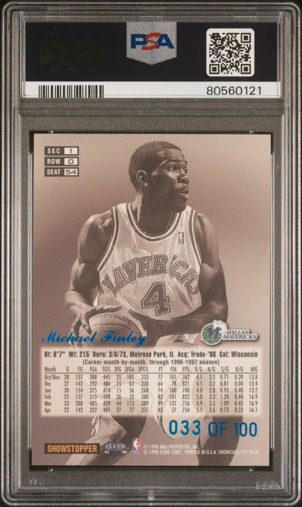 1997 Flair Showcase Legacy Collection Row 0 Michael Finley /100 #54 PSA 9 Mint - Image 2