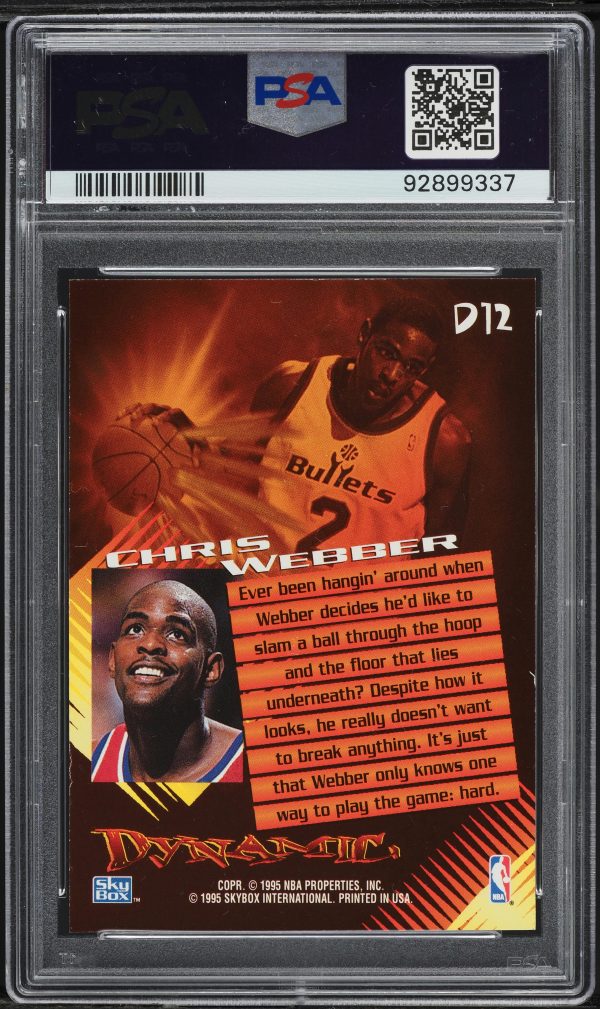 1995 SkyBox Premium Dynamic Chris Webber #D12 PSA 9 MINT - Image 2
