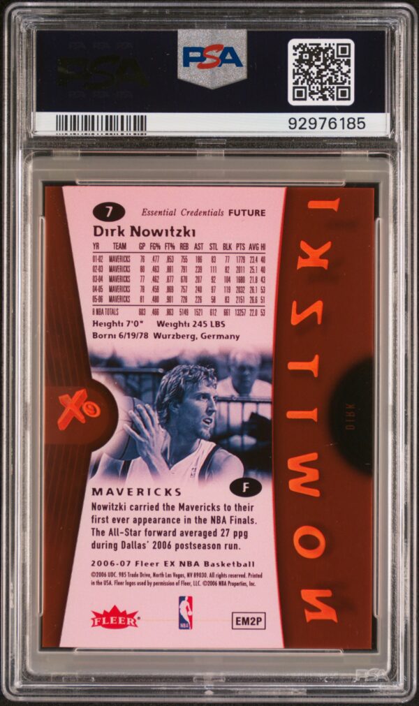 2006 Fleer E-X Essential Credentials Future Dirk Nowitzki /74 #7 PSA 10 Gem Mint - Image 2
