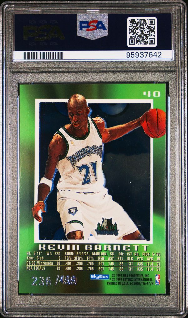1996 SKYBOX E-X2000 KEVIN GARNETT CREDENTIALS /499 #40 PSA 7 - Image 2