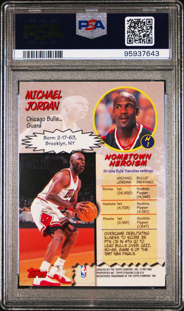 1997 STADIUM CLUB HARDCOURT HEROICS MICHAEL JORDAN #H1 PSA 9 MINT - Image 2