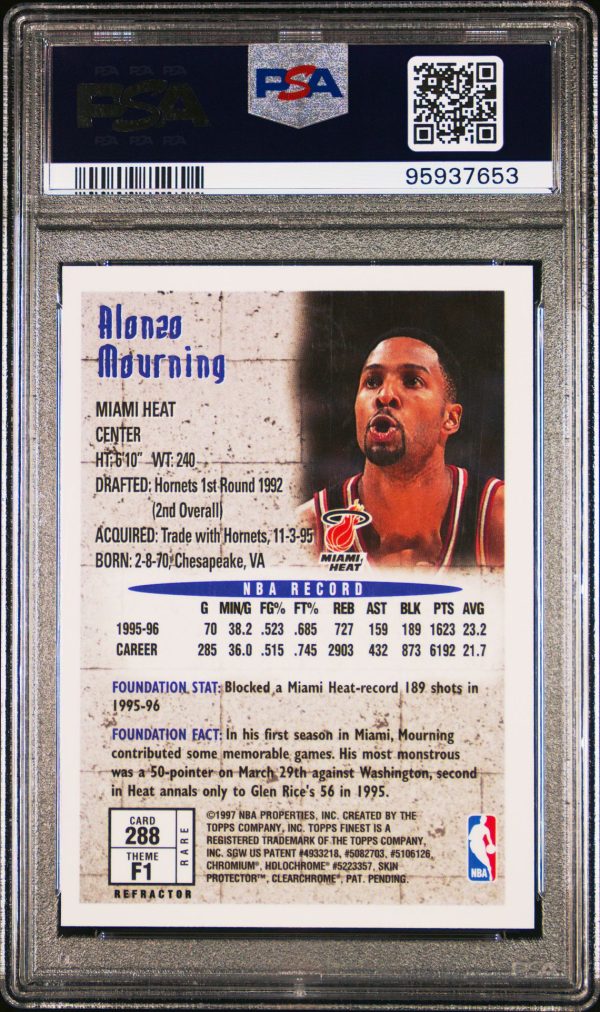 1996 FINEST ALONZO MOURNING REFRACTOR #288 PSA 9 MINT - Image 2