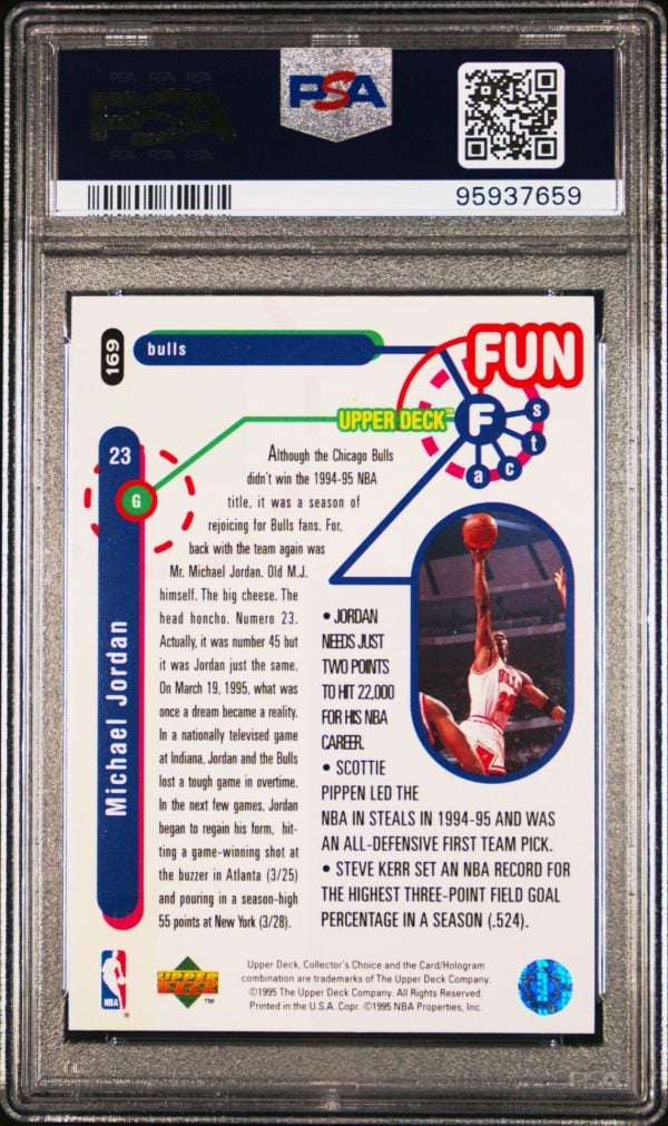 1995 COLLECTOR'S CHOICE PLAYER'S CLUB PLATINUM MICHAEL JORDAN #169 PSA 8 - Image 2