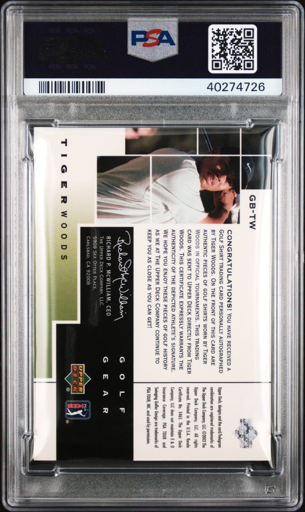 2003 Upper Deck Golf Tiger Woods Golf Gear Birdie Auto #GB-TW PSA 10 Gem Mint - Image 2